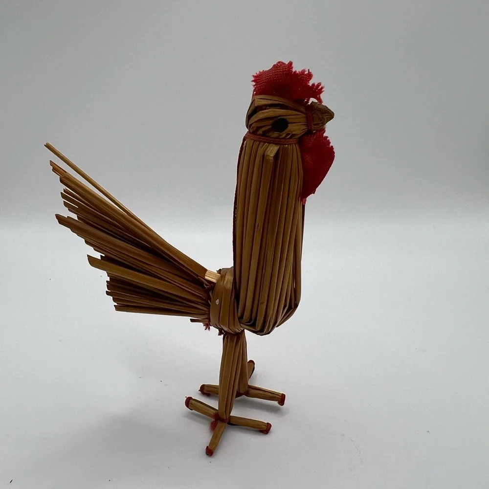 Vintage Handmade Straw Rooster Chicken Figurine Traditional Tuppen Ture Collecti